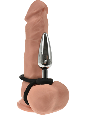 Double Penis Ring With Metal Anal Plug