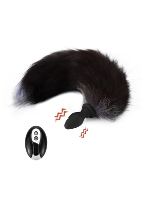 Vibrating Butt Plug with Fox Tail - Brown