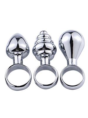 Anal Starter kit with 3 Mini Metallic butt Plugs With Ring