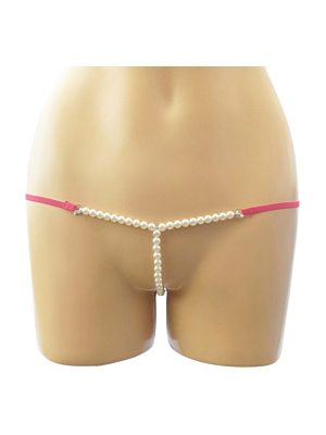 Micro String with Pearls and Rings Pink S/M