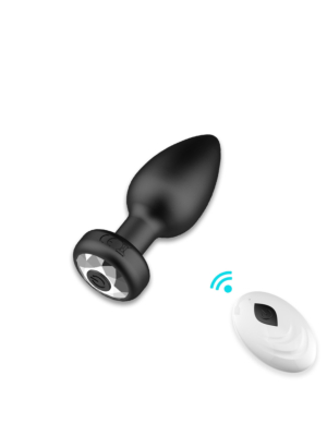 Silicone Vibrating Butt Plug Diamond Pleasure with Remote Control & 10 Vibration Modes - Black