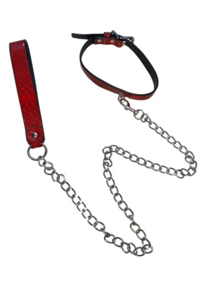 Set Fetish Collar with Leash Red