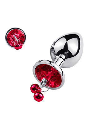Metal Anal Plug with Bells Ring Silver/Red