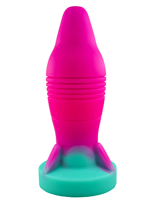 Liquid Silicone Rocket Butt Plug Vibrator with 10 Modes (Pink/Green) - STD