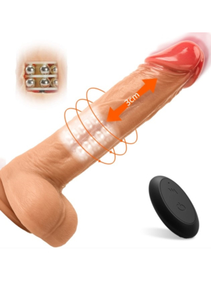 Realistic Thrusting Silicone Vibrator George with Balls and Remote Control 21.5 cm