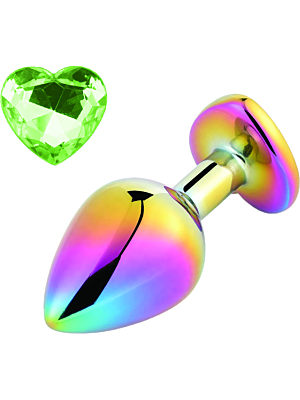 Anal Plug Rainbow Buttplug Medium, Heart Shape, Light Green Stone, Guilty Toys