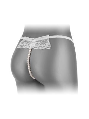 White apron thong with pearls - OS