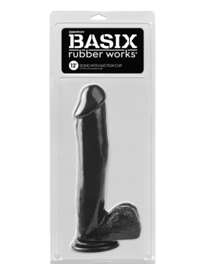 Basix Basix 12 Inches  Dong With Suction Cup Black