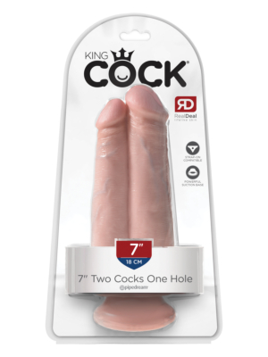 King Cock 7 Inch Two Cocks One Hole - Flesh
