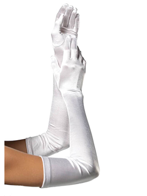 Extra Long Satin Gloves, white, O/S