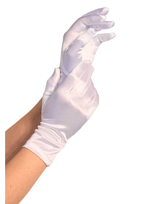 Wrist Length Satin Gloves, white, O/S