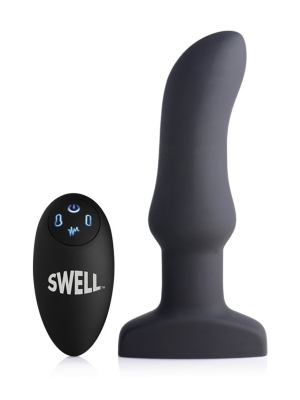 10X Inflatable + Vibrating Curved Silicone Anal Plug - Black
