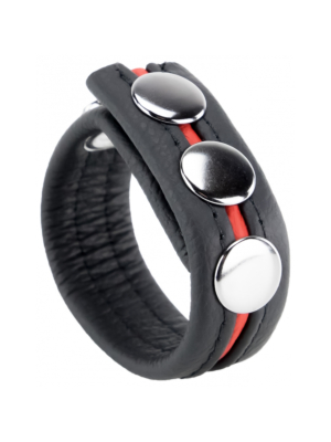 Vegan Leather Cock Ring 3 Buttons Black/Red - Adjustable
