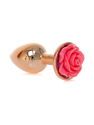 Butt Plug Red Gold with Pink Rose Jewel