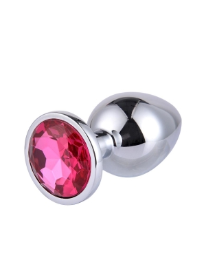 Small Metallic Butt Plug with Pink Gemstone