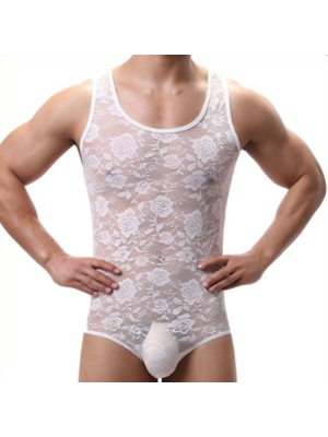 Sexy Bodysuit Male Underwear-White