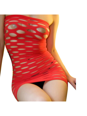 OS Red Fishnet Mini Dress