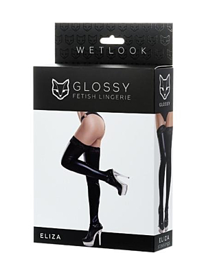 Glossy Shiny Wetlook stockings with a lace ELIZA - black