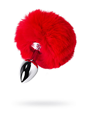 Metal Classic Anal Plug with Faux Fur (Red) - ToyFa