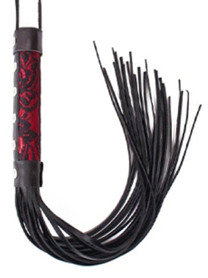 Red leather base with a black fishnet patterned whip