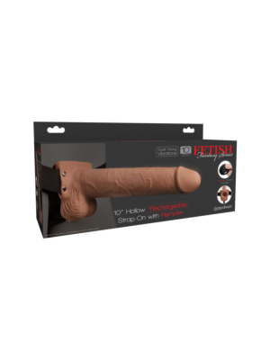 Fetish Fantasy 10" Hollow Rechargeable Strap-on with Balls Caramel