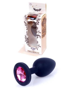 Jewellery Butt Plug Silicone Black Small - Pink Diamond