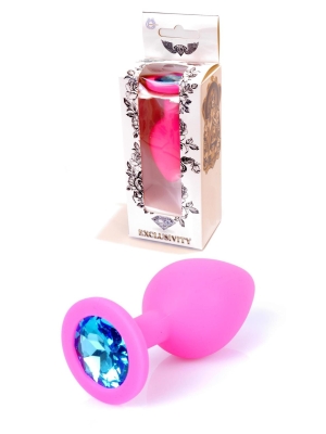 Jewellery Butt Plug Silicone Pink Medium - Blue Diamond