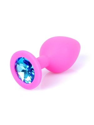 Jewellery Butt Plug Silicone Pink Medium - Blue Diamond