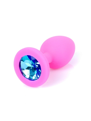 Jewellery Butt Plug Silicone Pink Small - Light Blue Diamond