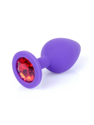 Jewellery Butt Plug Silicone Purple Medium - Red Diamond