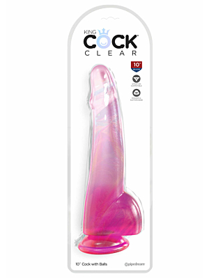 King Cock Clear King Cock Clear 10" with Balls - Pink