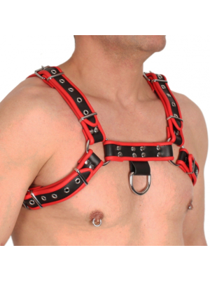 Real Leather Harness Black-Red - Taille