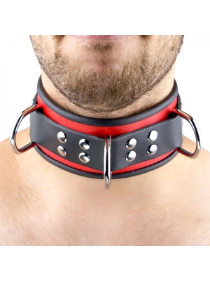 Leather Necklace 3 Rings D Red-Black

