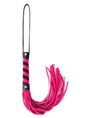 Twisted Handled Leather Whip Black/Pink - Angel Touch