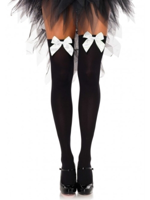 Nylon Thigh Highs With Bow Black
