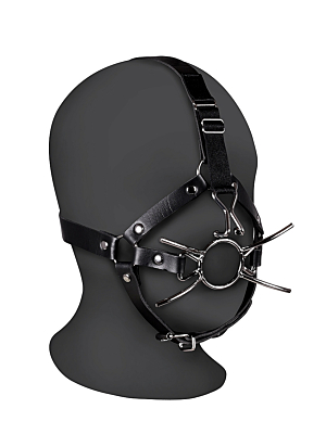 Ouch Head Harness with Spider Gag and Nose Hooks - Black