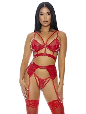 Double Cuff Love Lingerie Set - Red