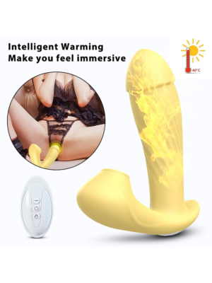 Underwear Vibrator with Sucking and Heating Functions - Yellow