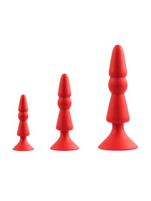 3-Piece Anal Cone Butt Plug Set (Red) - Menzstuff