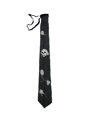Large Plastic Skull & Cobwebs on Creepy Grey Cloth Halloween Tie
