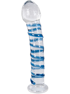 Transparent Glass Dildo with Blue Stripes 17.5 cm - Slightly Curved
