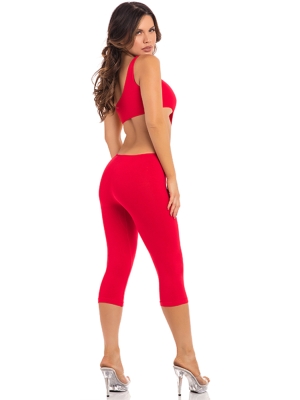 ONE SHOULDER CROPPED CATSUIT RED