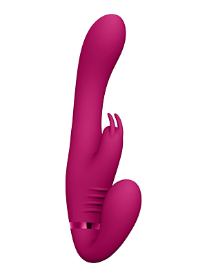 VIVE-SATU Rechargeable Vibrating Triple Motor Silicone Rabbit Strapless Strapon Pink