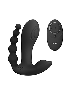 VIVE-KATA Rechargeable Triple Motor Hands-Free Silicone Vibrator - Black