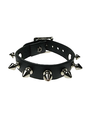 Leather Handmade Wristband with Spikes - Black - BDSM