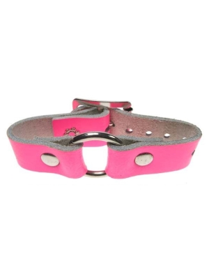 HANDMADE ROW SMALL RING JOIN LEATHER WRISTBAND PINK
