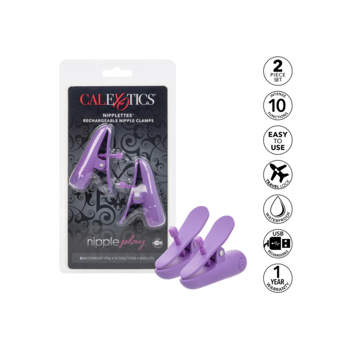 Nipplettes Vibrating Satin Smooth Nipple Clamps Purple
