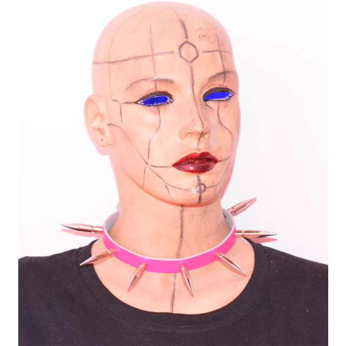 Kinksters Large Spike Leather Choker - Pink