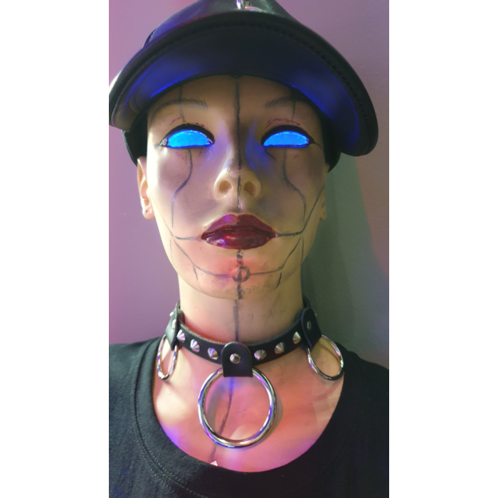 HANDMADE MEDIUM AND LARGE RINGS LEATHER CHOCKER - BLACK