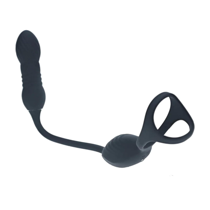 Levelz Vibrating and Thrusting Silicone Tri O Cockring with Prostate Stimulator - Black